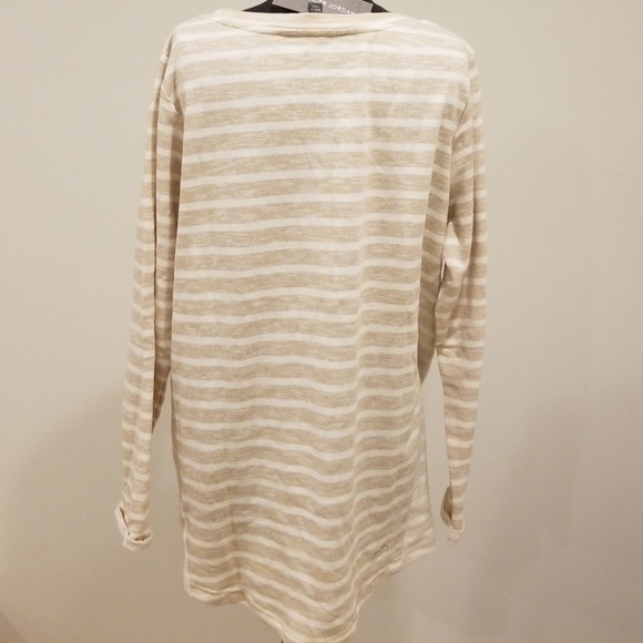 NWT! ALEXANDER JORDAN size 1X Khaki and Cream Striped Top - Picture 2 of 6